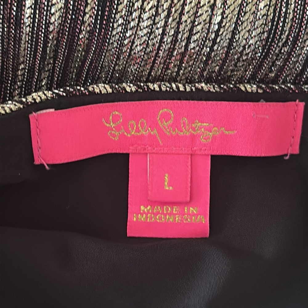Lily Pulitzer Parigi Elbow Sleeve Maxi DRESS Metallic Rope Berry Crinkle Size L - Picture 11 of 13